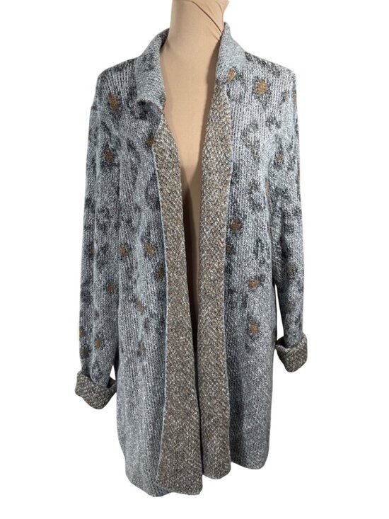 Est. 1946 Sweaters - New Est. 1946 Jacket Sweater Cardigan Size 18/20 Animal Print Grey Tan Open Fron